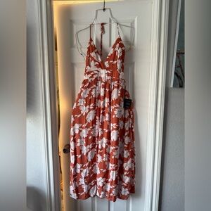 Lulu's Follow the Summer Orange Floral Print Halter
Midi Dress